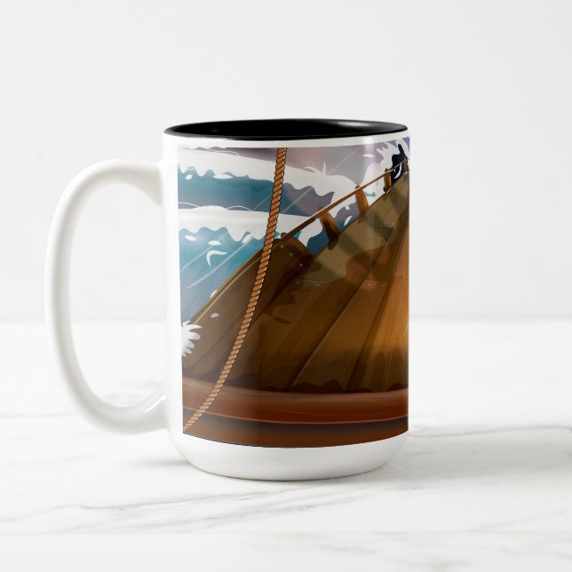 Atlantic Ocean Storm Ship Two-Tone Coffee Mug (Left)