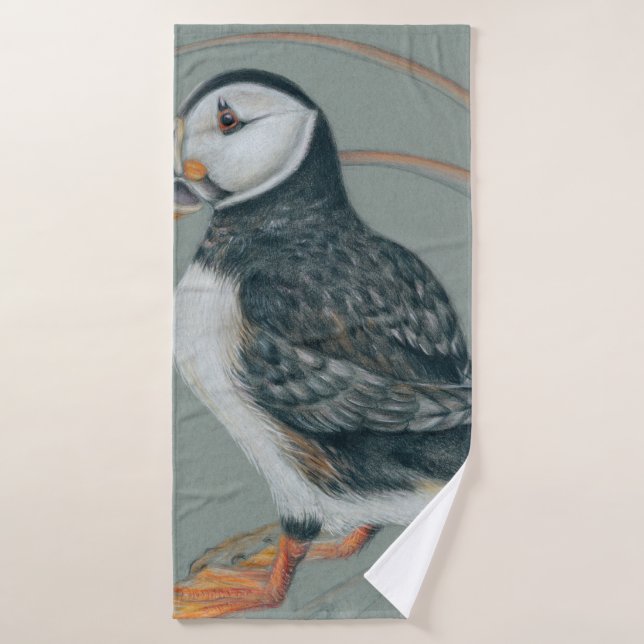 Atlantic Puffin Bird Art Drawing Bath Towel Set (Bath Towel)