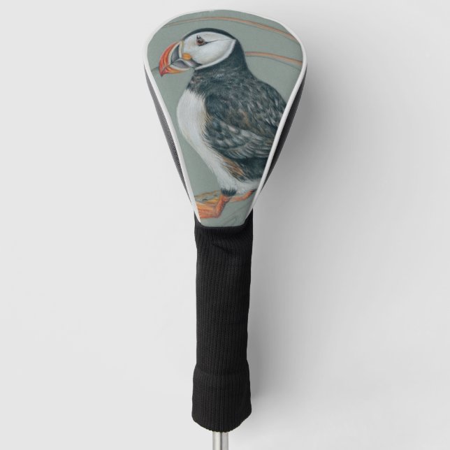 Atlantic Puffin Bird Art Drawing Golf Head Cover (Front)