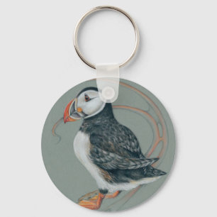 Atlantic Puffin Bird Art Drawing Key Ring