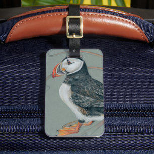 Atlantic Puffin Bird Art Drawing Luggage Tag