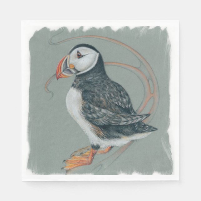 Atlantic Puffin Bird Art Drawing Napkin (Front)