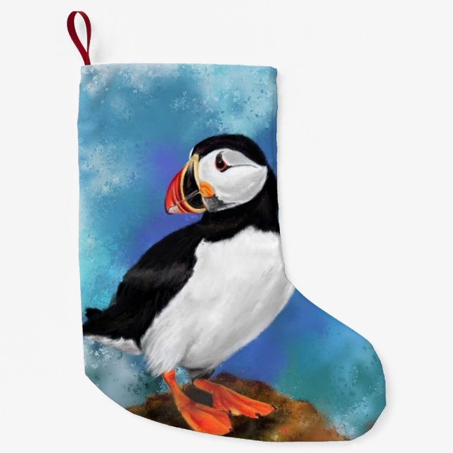 Atlantic Puffin Bird Christmas Stocking - Painting (Front)