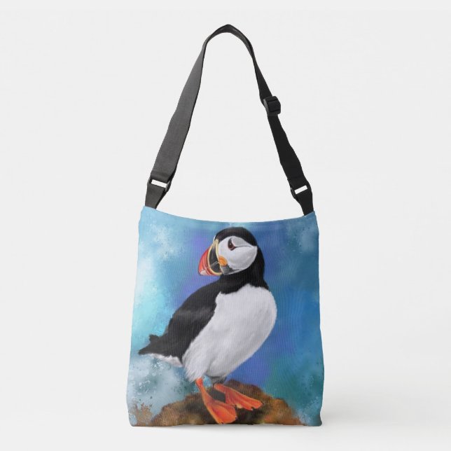 Atlantic Puffin Bird Crossbody Bag or Tote Bag (Front)