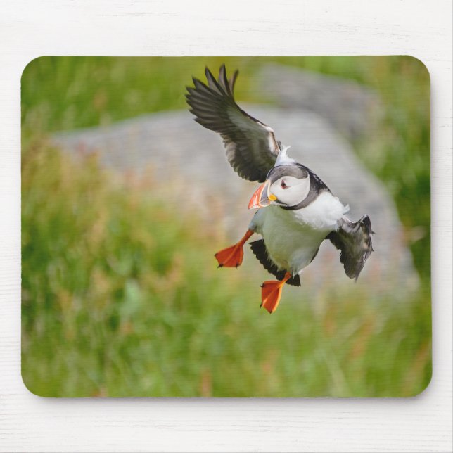 Atlantic Puffin bird flying mousepad (Front)