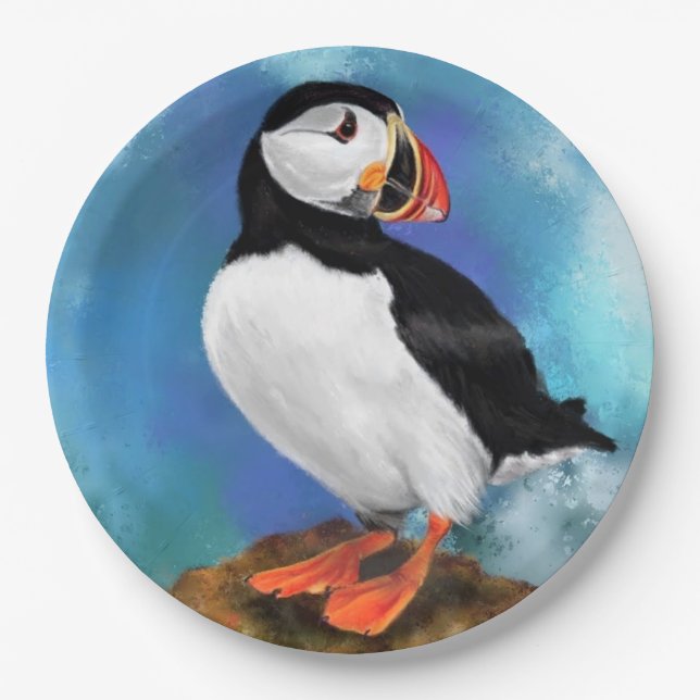 Atlantic Puffin Bird Paper Plates (Front)