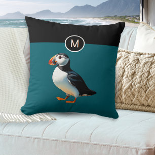 Atlantic Puffin Coastal Bird Wildlife Monogrammed Cushion