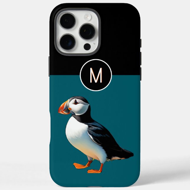 Atlantic Puffin Coastal Wildlife Bird Monogrammed Case-Mate iPhone Case (Back)
