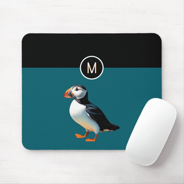 Atlantic Puffin Coastal Wildlife Bird Monogrammed Mouse Mat (With Mouse)
