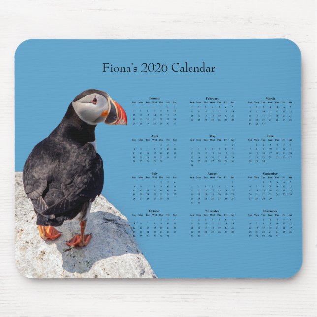 Atlantic Puffin: Customize 2026 calendar Mouse Mat (Front)