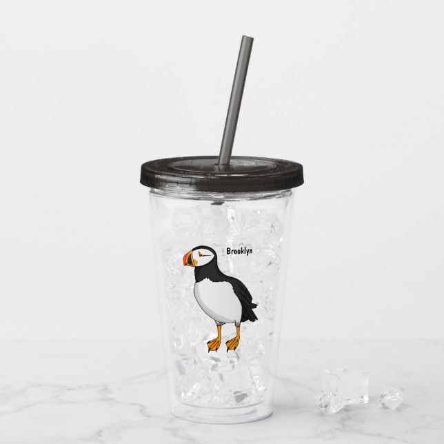 Atlantic puffin illustration acrylic tumbler (Back Ice)