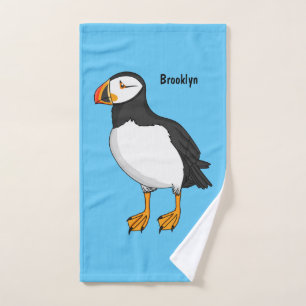 Atlantic puffin illustration bath towel set
