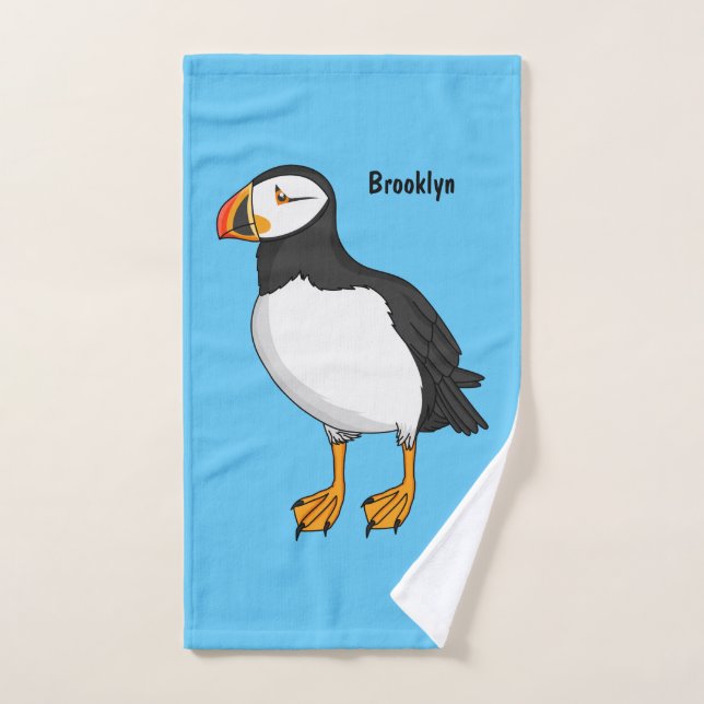 Atlantic puffin illustration  bath towel set (Hand Towel)