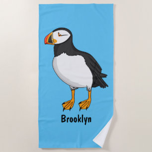 Atlantic puffin illustration  beach towel