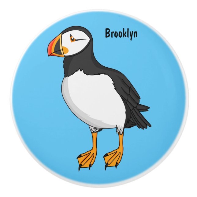 Atlantic puffin illustration ceramic knob (Front)
