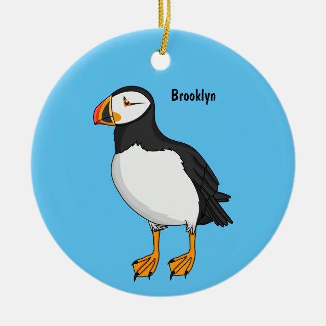 Atlantic puffin illustration ceramic tree decoration (Front)
