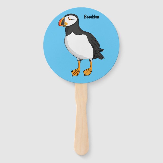 Atlantic puffin illustration hand fan (Front)