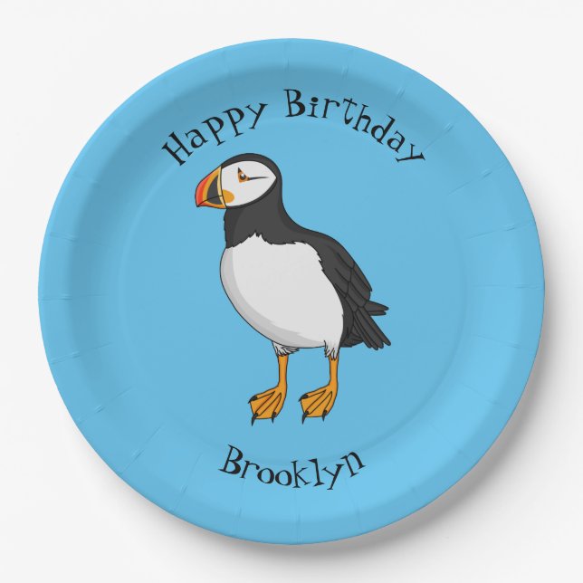 Atlantic puffin illustration  paper plate (Front)