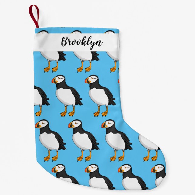 Atlantic puffin illustration  small christmas stocking (Front)