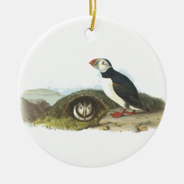 Atlantic Puffin, John Audubon Ceramic Tree Decoration (Front)