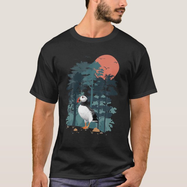 Atlantic Puffin Mountain Sky Flying Ocean Sea-Bird T-Shirt (Front)