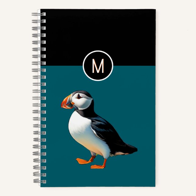 Atlantic Puffin Sea Bird Wildlife Nature Monogram Notebook (Front)