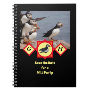 Atlantic Puffin Swimming Cartoon Monogram Photo Notebook