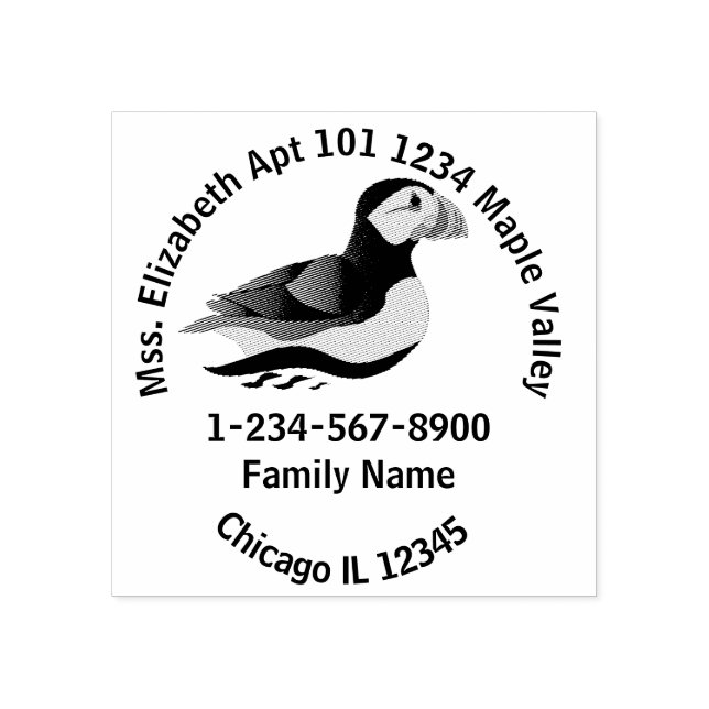 Atlantic Puffin Swimming Family Home Contact Info Rubber Stamp (Imprint)