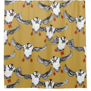 Atlantic Puffins gold Shower Curtain