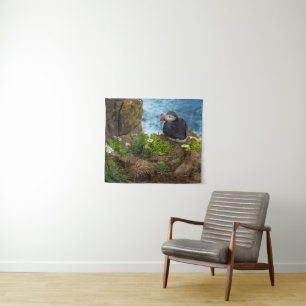 Atlantic Puffins in Latrabjarg Cliffs Tapestry