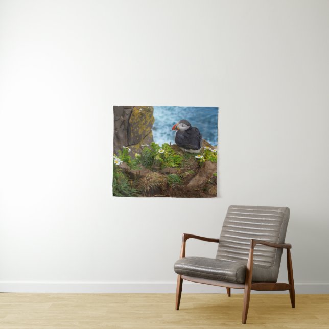 Atlantic Puffins in Latrabjarg Cliffs Tapestry (In Situ (Horizontal))