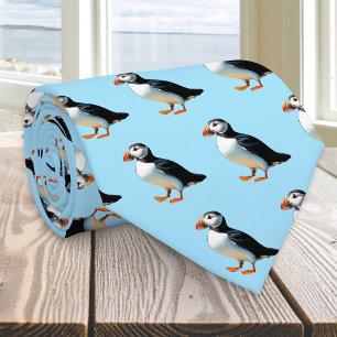 Atlantic Puffins Light Blue Patterned Wildlife Tie