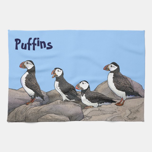 Atlantic Puffins Tea Towel (Horizontal)