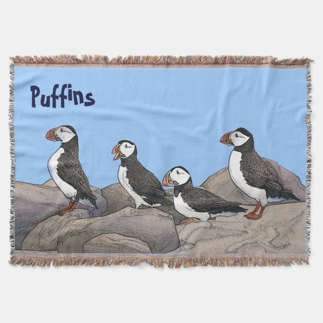 Atlantic Puffins Throw Blanket (Front)