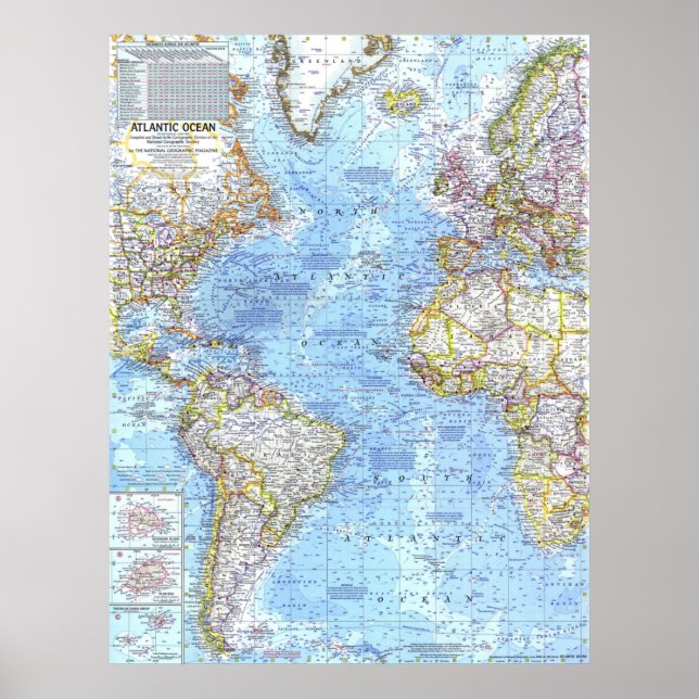 " Atlantik: 1968/heute- Detaillierte Atlantikkarte Poster (Front)