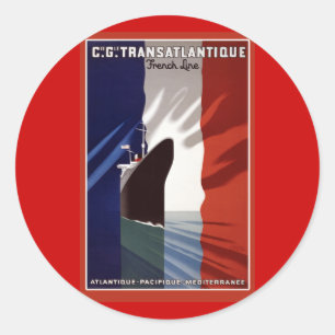 Atlantique French Cruise Line Retro Poster Classic Round Sticker