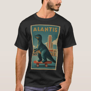 Atlantis” Art Deco Dino on Skateboard T-Shirt