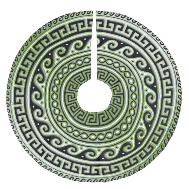 Atlantis Green Greek Key Brushed Polyester Tree Skirt (Front)