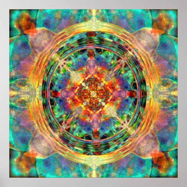 Atlantis inspired Rainbow Mandala Blue and Gold Poster (Front)