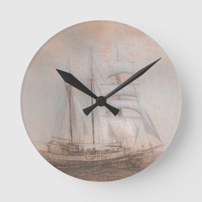 Atlantis Sailing Ship da Vinci Round Clock (Front)