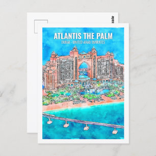 Atlantis The Palm Dubai Travel Place Watercolor Postcard