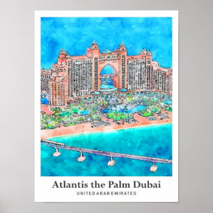 Atlantis the Palm Dubai UAE Travel Watercolor Poster