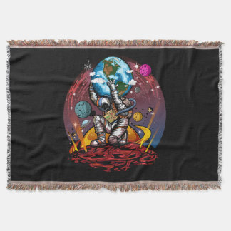 Atlas Astronaut Holding Earth Mars Epic Galaxy Art Throw Blanket