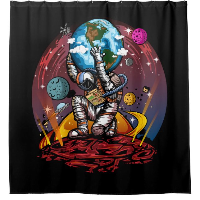 Atlas Astronaut Holding Earth Mars Galaxy Cosmic Shower Curtain (Front)