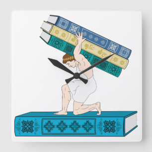 Atlas Holding Stack of Books Square Wall Clock