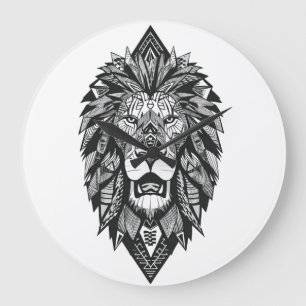 Atlas Lion Morocco Tribal Geometric Minimalist T-S Large Clock