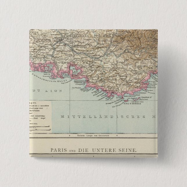 Atlas Map of France 15 Cm Square Badge (Front)