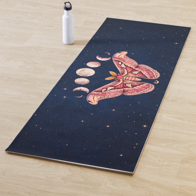 Atlas Moth Night Sky Cosmos Moon Phase | Boho Art Yoga Mat (In Situ)