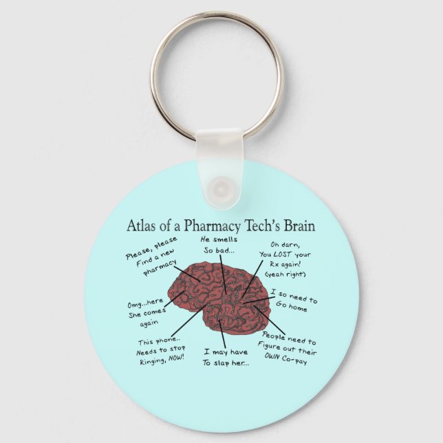 Atlas of a Pharmacy Tech's Brain Key Ring (Front)
