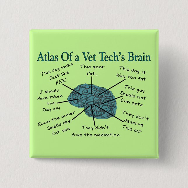 Atlas of a Vet Tech's Brain 15 Cm Square Badge (Front)